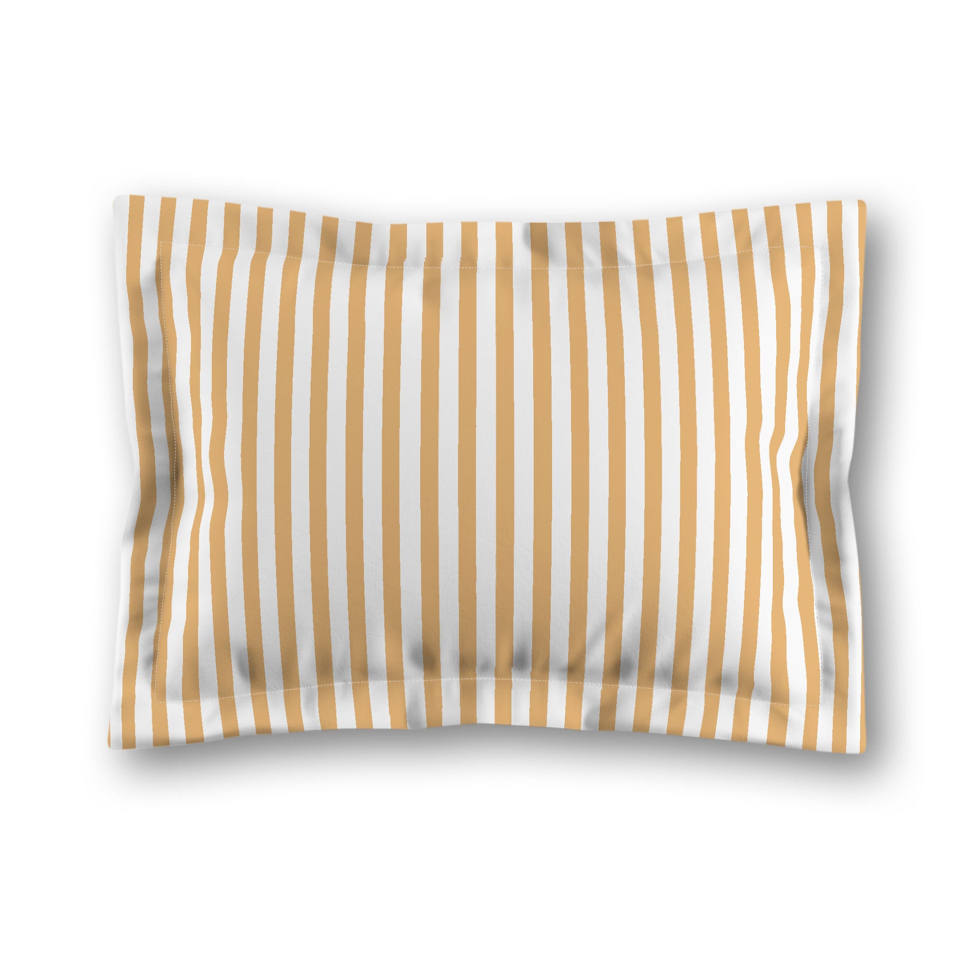 White Microfiber Sham with Flange, Thin Pale Orange Bars on Front, White Reverse Side, King (width x length) 22 x 38 inches / 56 x 97 cm