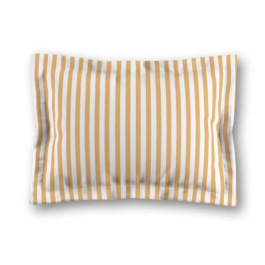 White Microfiber Sham with Flange, Thin Pale Orange Bars on Front, White Reverse Side, King (width x length) 22 x 38 inches / 56 x 97 cm