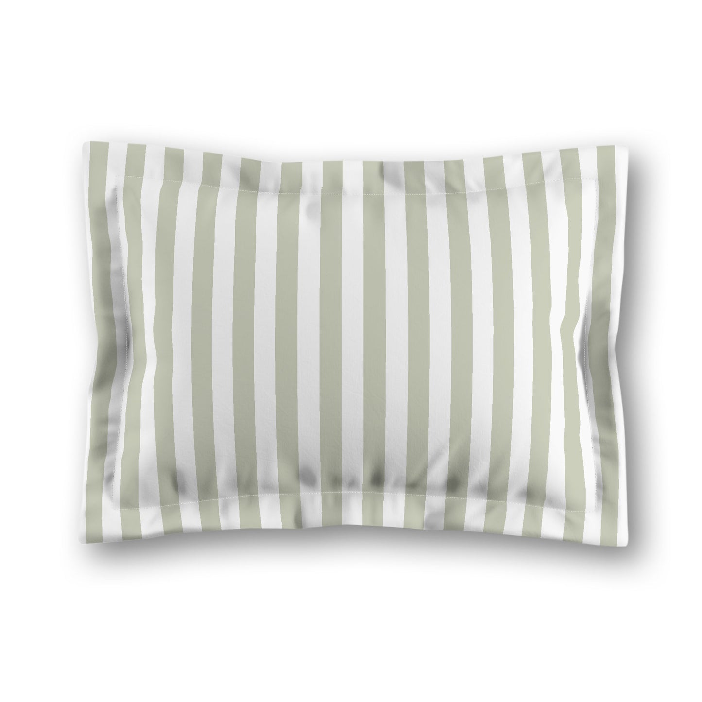 White Microfiber Sham with Flange, Pale Green Bars on Front, White Reverse Side, King (width x length) 22 x 38 inches / 56 x 97 cm