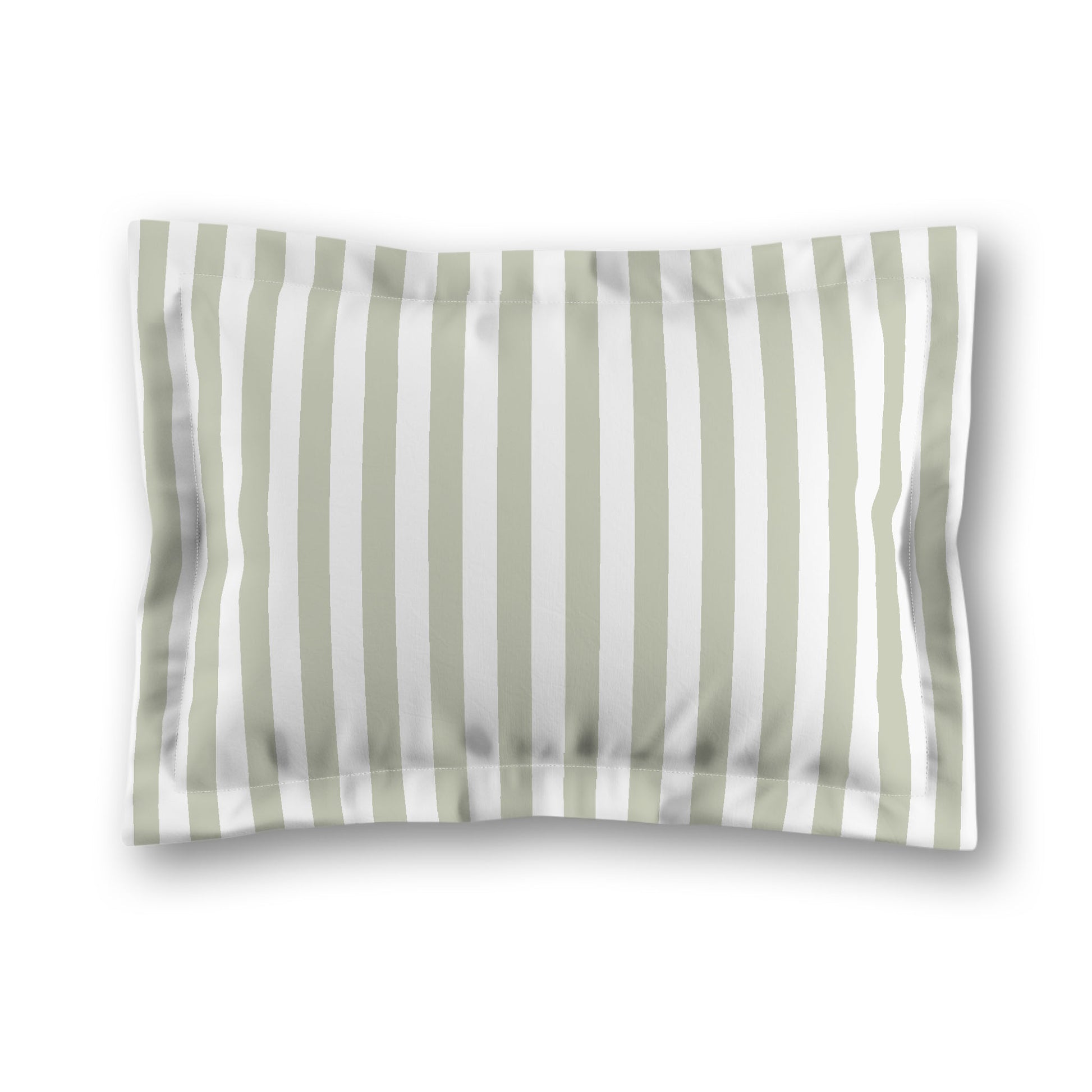 White Microfiber Sham with Flange, Pale Green Bars on Front, White Reverse Side, King (width x length) 22 x 38 inches / 56 x 97 cm