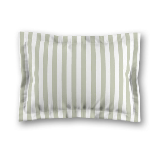 White Microfiber Sham with Flange, Pale Green Bars on Front, White Reverse Side, King (width x length) 22 x 38 inches / 56 x 97 cm