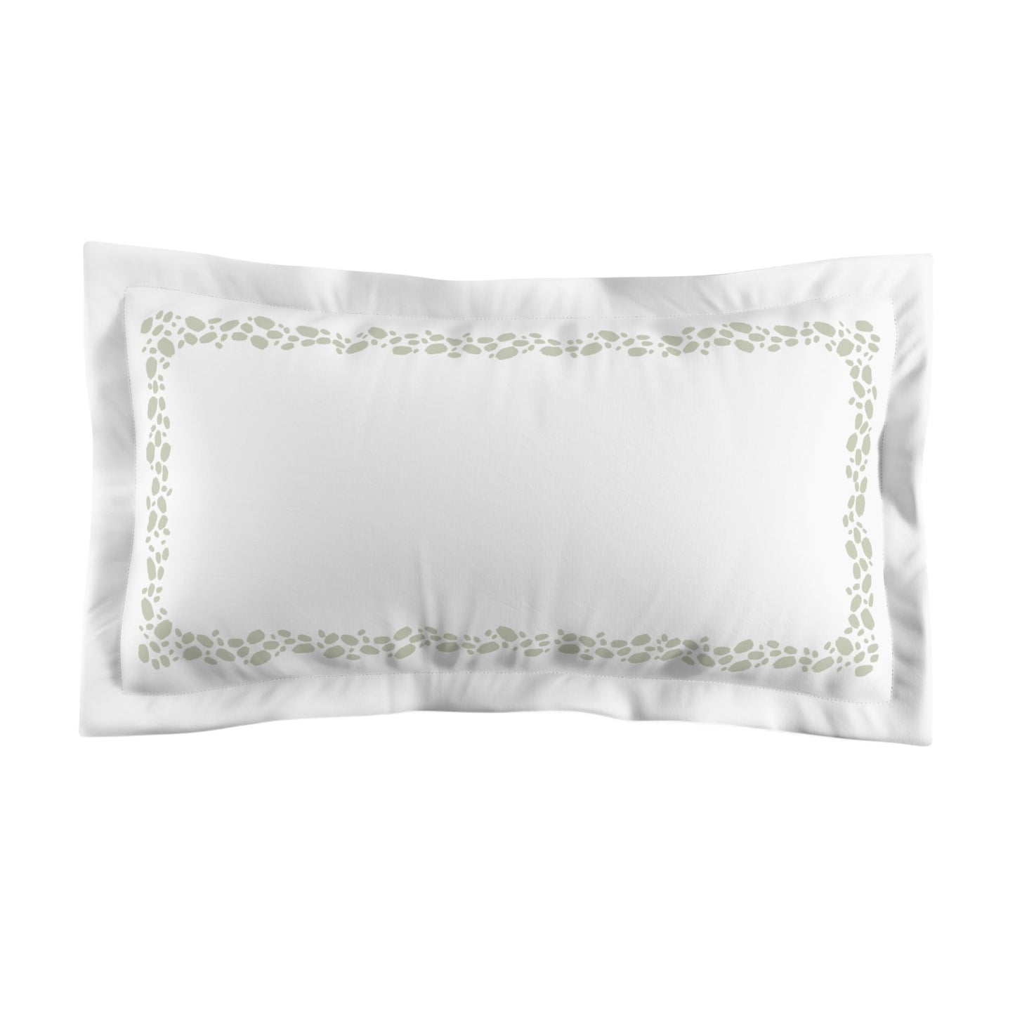 White Microfiber Pillow Sham with Flange, Pale Green Hand-painted Dab Motif Print, Classic Border, White Reverse Side, Standard (width x length) 22 x 30 inches / 56 x 76 cm