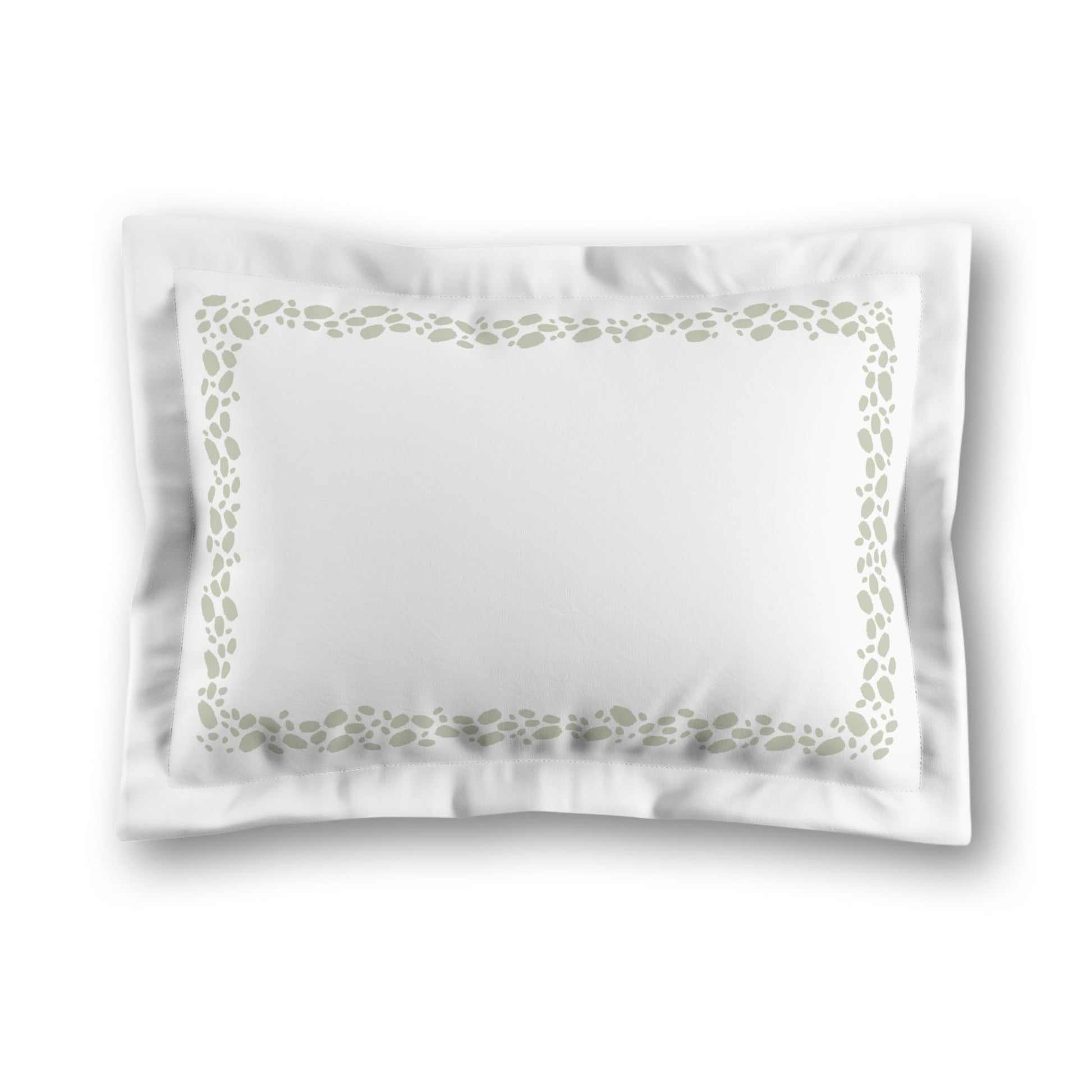 White Microfiber Pillow Sham with Flange, Pale Green Hand-painted Dab Motif Print, Classic Border, White Reverse Side, King (width x length) 22 x 38 inches / 56 x 97 cm