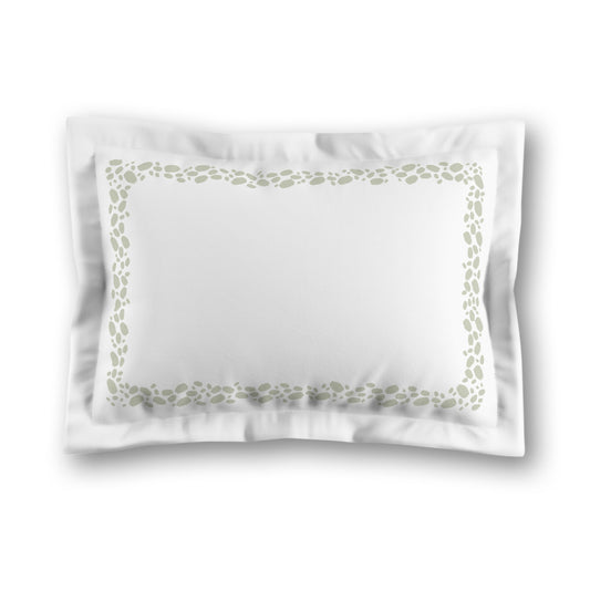 White Microfiber Pillow Sham with Flange, Pale Green Hand-painted Dab Motif Print, Classic Border, White Reverse Side, King (width x length) 22 x 38 inches / 56 x 97 cm