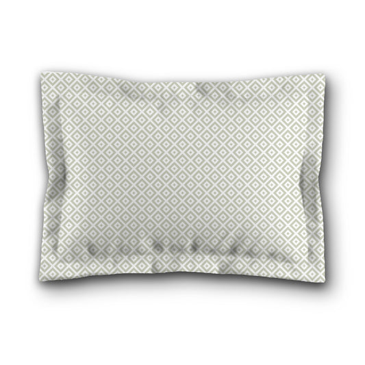 White Microfiber Pillow Sham with Flange, Pale Green Repeating Square Motif Print, White Reverse Side, King (width x length) 22 x 38 inches / 56 x 97 cm