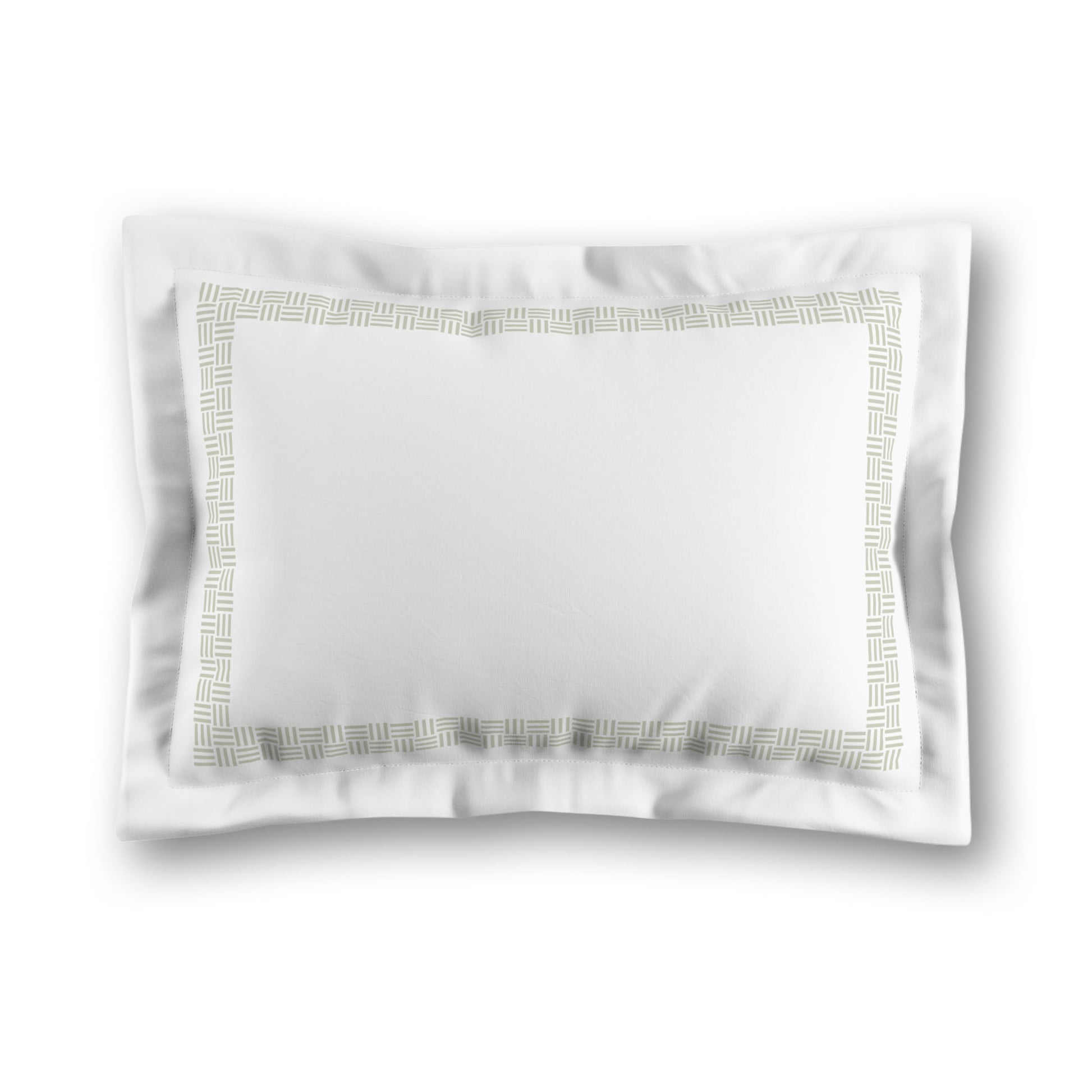 White Microfiber Pillow Sham with Flange, Pale Green Double Weave Motif Print, Classic Border, White Reverse Side, King (width x length) 22 x 38 inches / 56 x 97 cm