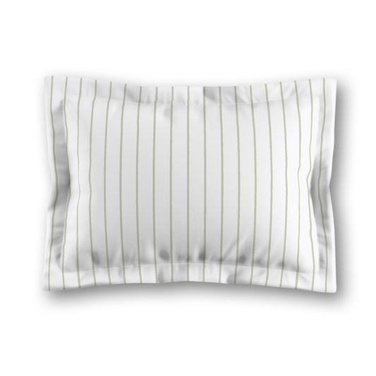White Microfiber Sham with Flange, Pale Green Stripes on Front, White Reverse Side, King (width x length) 22 x 38 inches / 56 x 97 cm