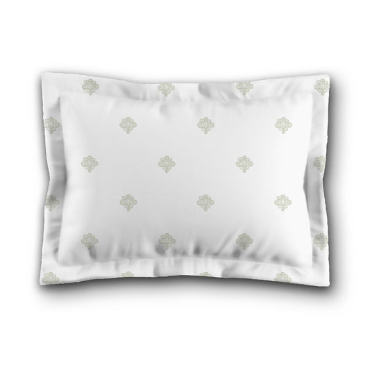 White Microfiber Pillow Sham with Flange, Pale Green Hand-painted Swizzle Motif Print, White Reverse Side, King (width x length) 22 x 38 inches / 56 x 97 cm