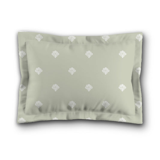 Pale Green Microfiber Pillow Sham with Flange, White Hand-painted Swizzle Motif Print, White Reverse Side, King (width x length) 22 x 38 inches / 56 x 97 cm
