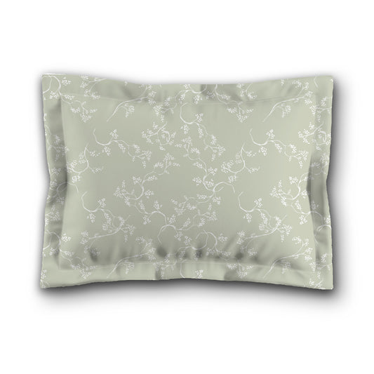 Pale Green Microfiber Pillow Sham with Flange, White Hand-painted Vine Print, White Reverse Side, King (width x length) 22 x 38 inches / 56 x 97 cm