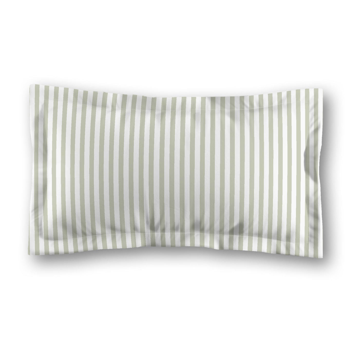 White Microfiber Sham with Flange, Thin Pale Green Bars on Front, White Reverse Side, Standard (width x length) 22 x 30 inches / 56 x 76 cm