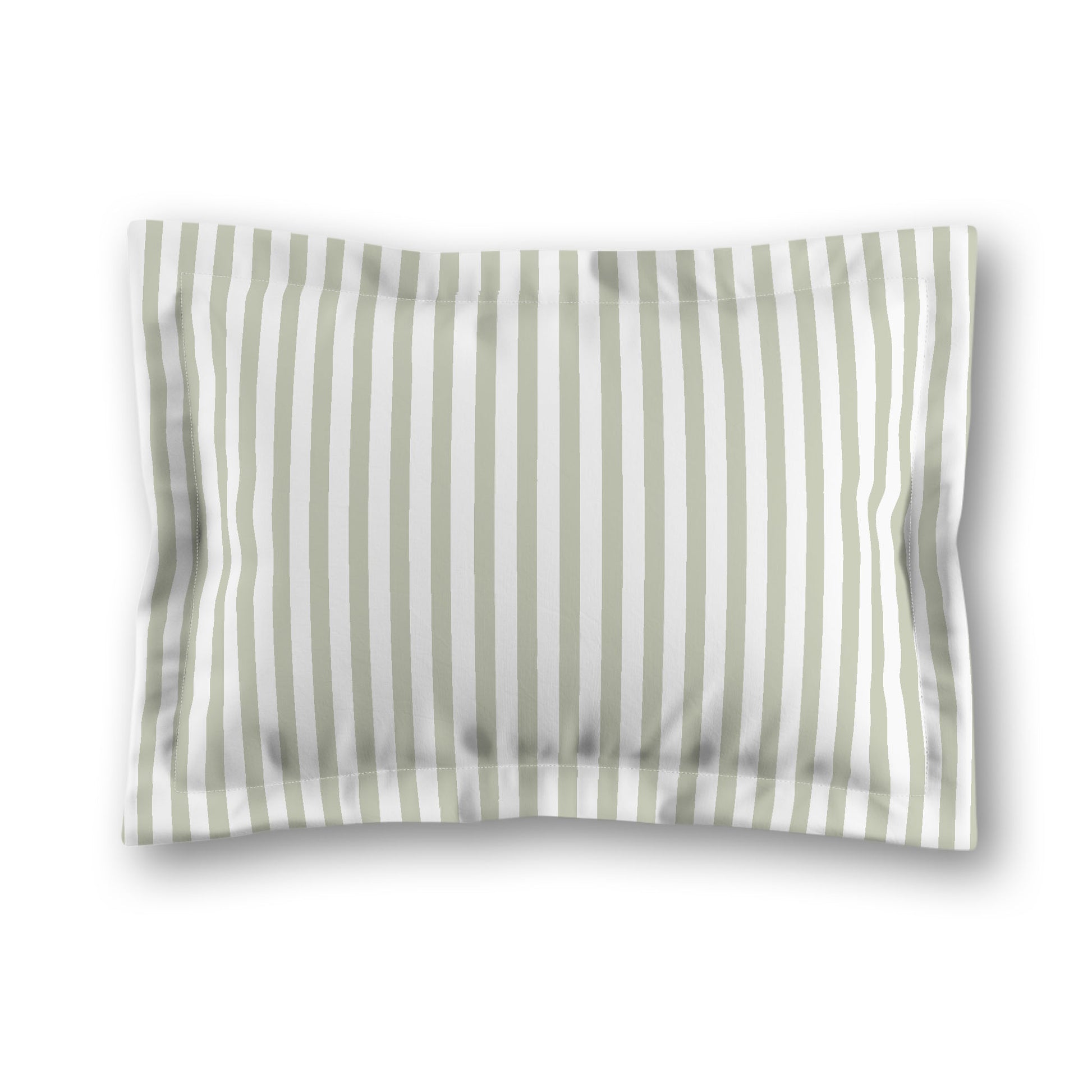 White Microfiber Sham with Flange, Thin Pale Green Bars on Front, White Reverse Side, King (width x length) 22 x 38 inches / 56 x 97 cm