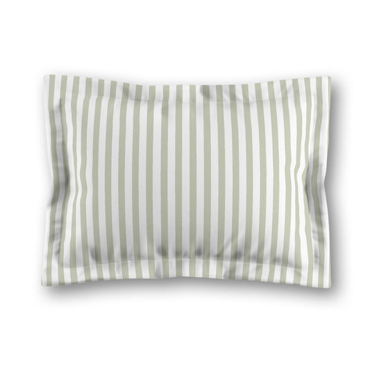 White Microfiber Sham with Flange, Thin Pale Green Bars on Front, White Reverse Side, King (width x length) 22 x 38 inches / 56 x 97 cm