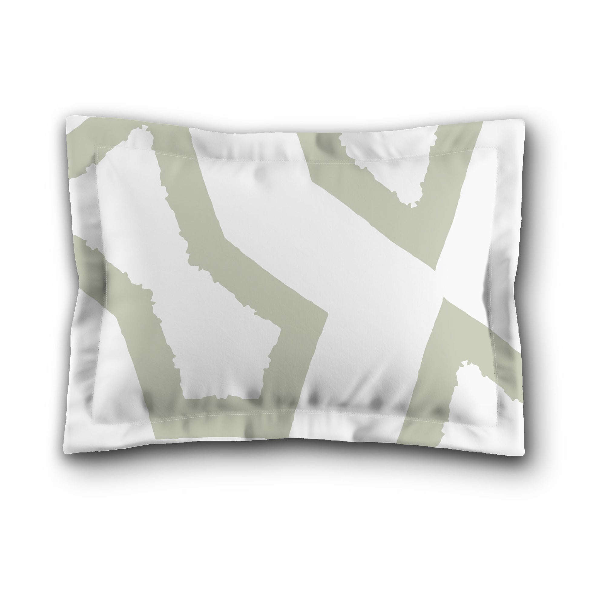 White Microfiber Sham with Flange, Bold Pale Green Graphic on Front, White Reverse Side, King (width x length) 22 x 38 inches / 56 x 97 cm