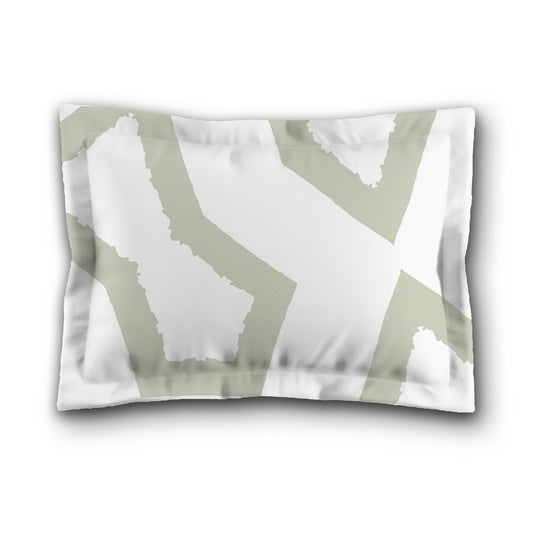 White Microfiber Sham with Flange, Bold Pale Green Graphic on Front, White Reverse Side, King (width x length) 22 x 38 inches / 56 x 97 cm