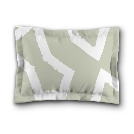 Pale Green Microfiber Pillow Sham with Flange, Bold White Graphic on Front, White Reverse Side, King (width x length) 22 x 38 inches / 56 x 97 cm