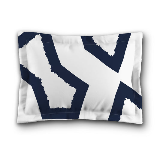 White Microfiber Sham with Flange, Bold Navy Blue Graphic on Front, White Reverse Side, King (width x length) 22 x 38 inches / 56 x 97 cm