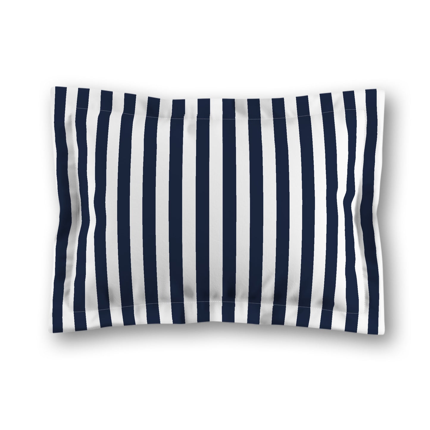 White Microfiber Sham with Flange, Navy Blue Bars on Front, White Reverse Side, King (width x length) 22 x 38 inches / 56 x 97 cm