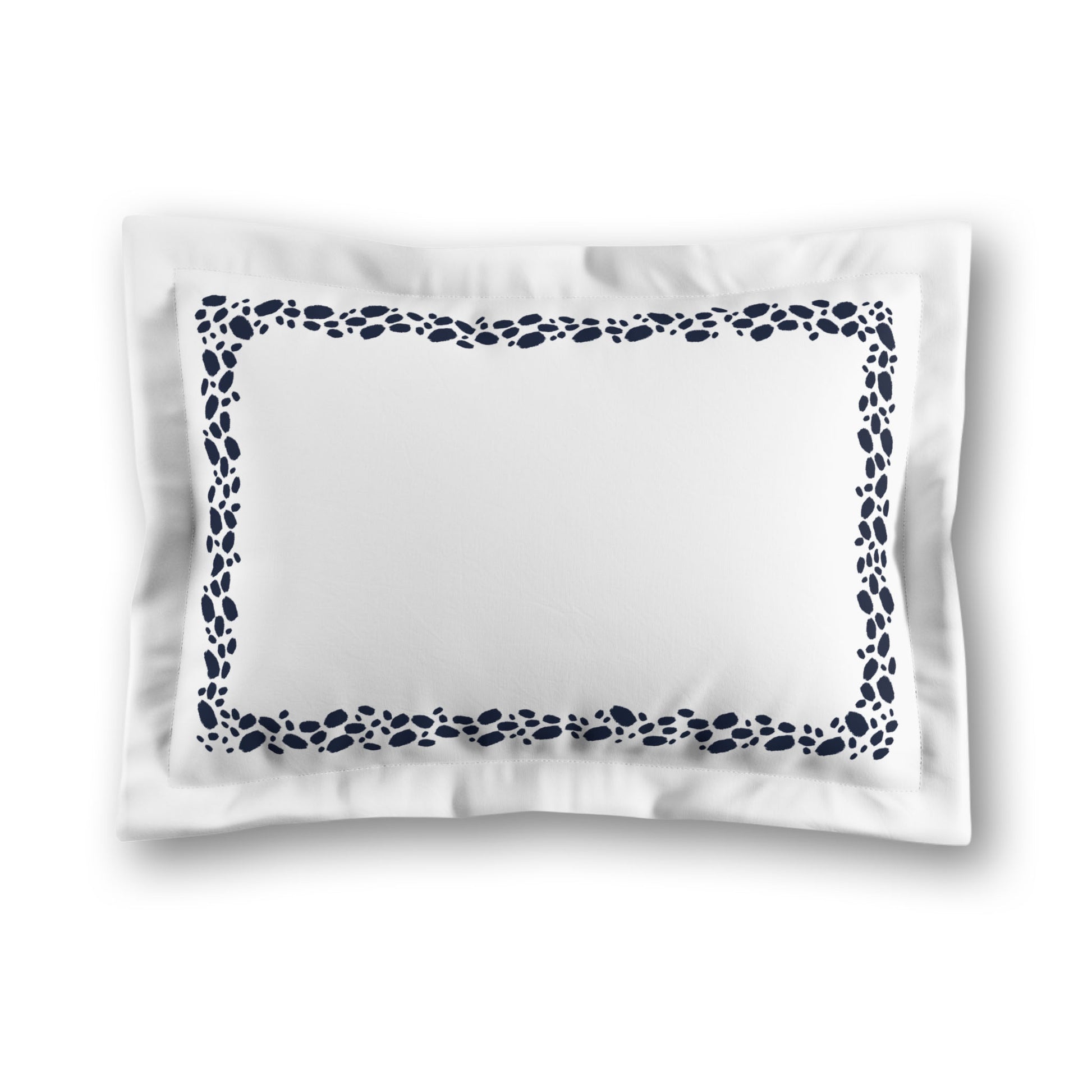 White Microfiber Pillow Sham with Flange, Navy Blue Hand-painted Dab Motif Print, Classic Border, White Reverse Side, King (width x length) 22 x 38 inches / 56 x 97 cm