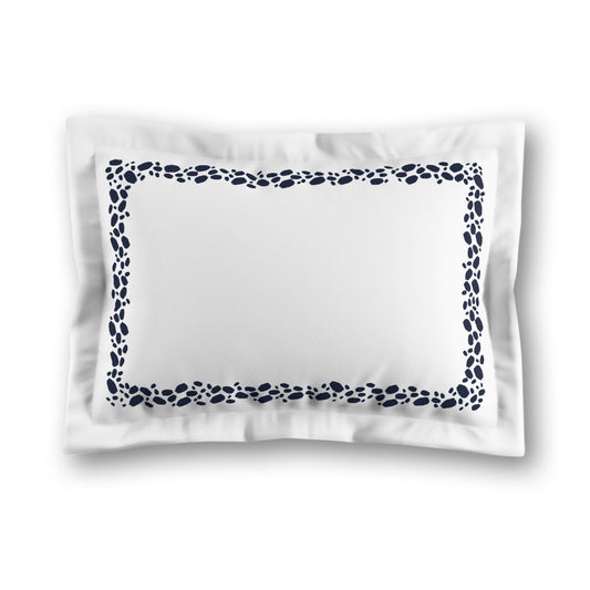 White Microfiber Pillow Sham with Flange, Navy Blue Hand-painted Dab Motif Print, Classic Border, White Reverse Side, King (width x length) 22 x 38 inches / 56 x 97 cm