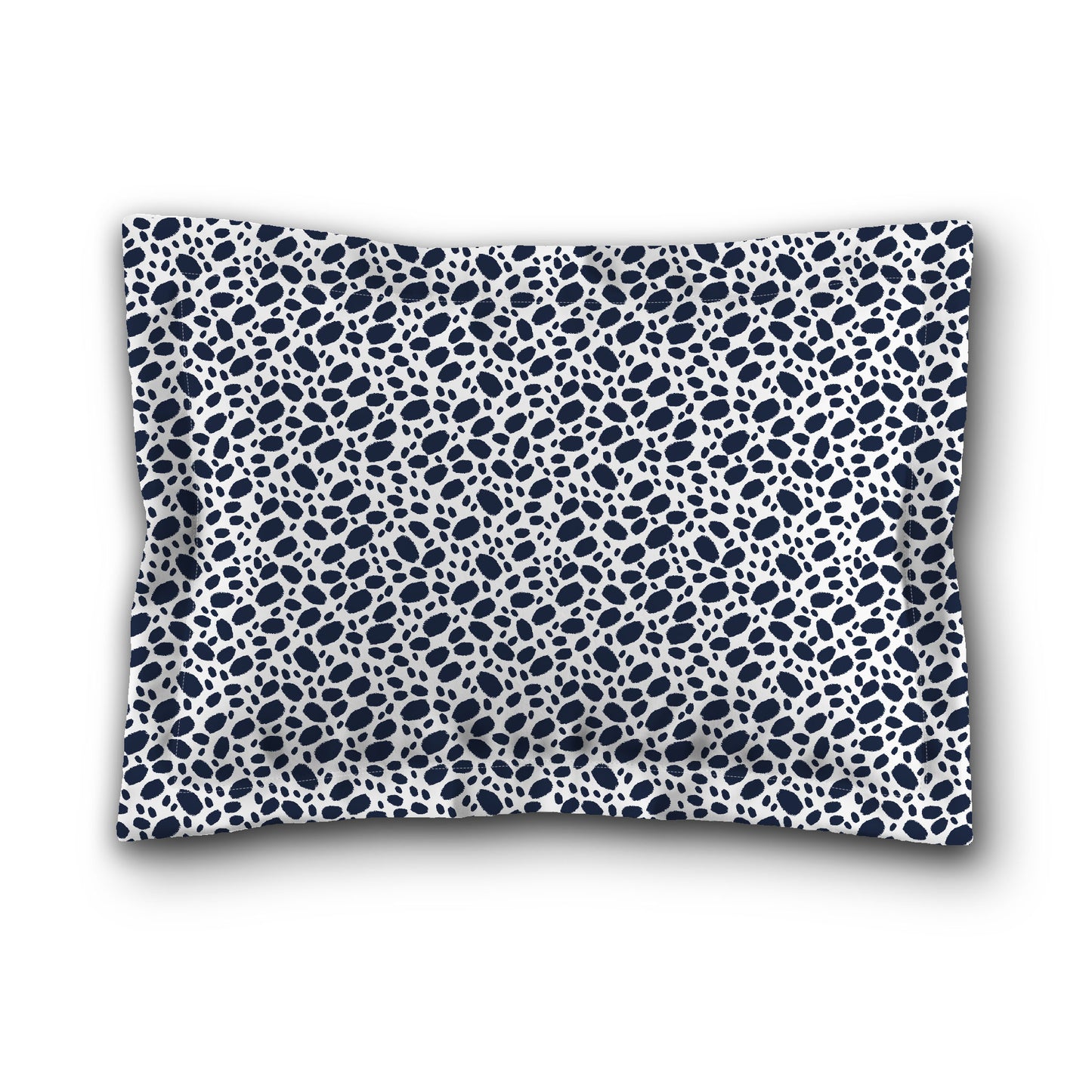 White Microfiber Pillow Sham with Flange, Navy Blue Hand-painted Dab Motif Print, White Reverse Side, King (width x length) 22 x 38 inches / 56 x 97 cm