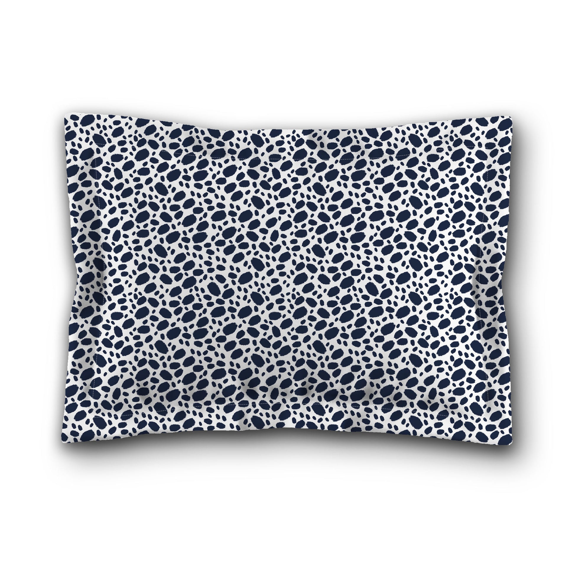 White Microfiber Pillow Sham with Flange, Navy Blue Hand-painted Dab Motif Print, White Reverse Side, King (width x length) 22 x 38 inches / 56 x 97 cm