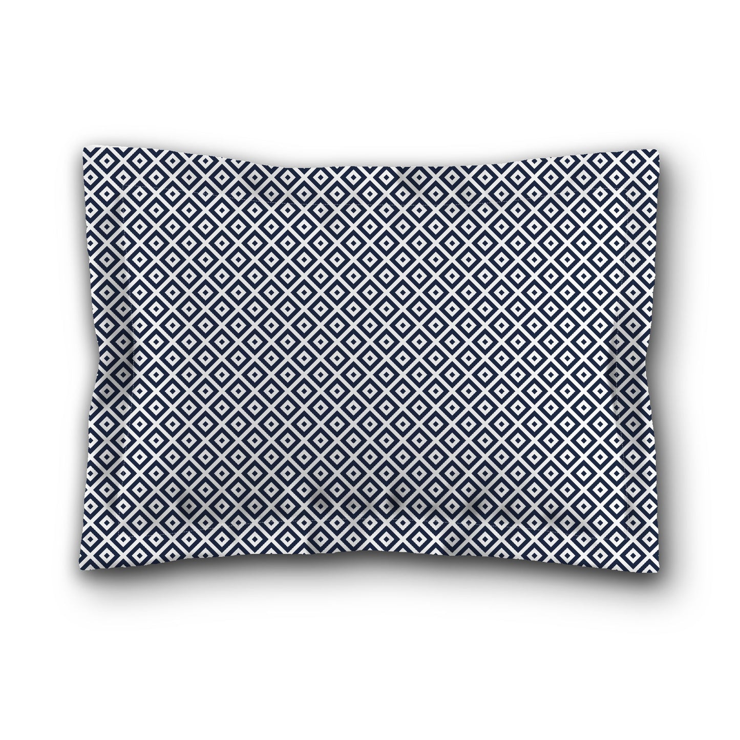 White Microfiber Pillow Sham with Flange, Navy Blue Repeating Square Motif Print, White Reverse Side, King (width x length) 22 x 38 inches / 56 x 97 cm