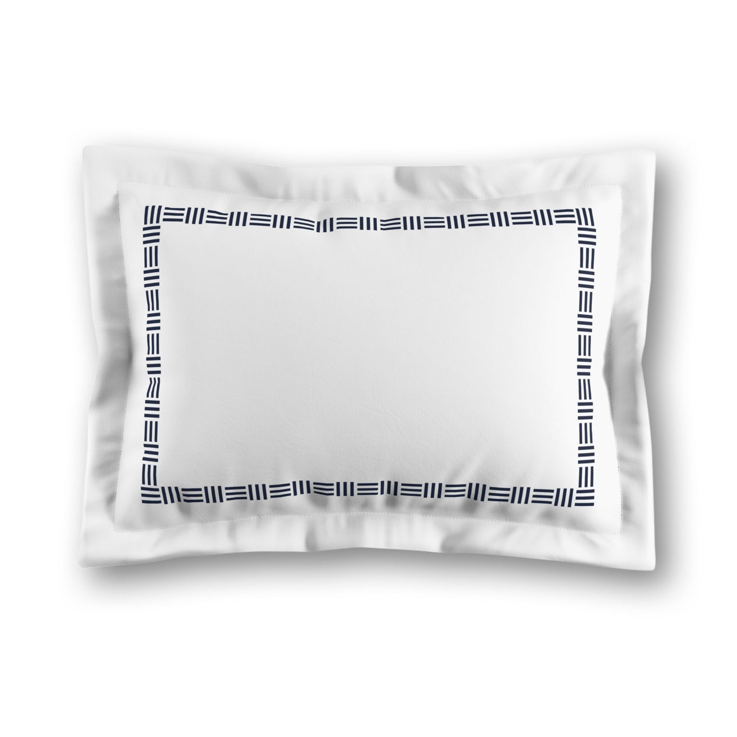 White Microfiber Pillow Sham with Flange, Navy Blue Single Weave Motif Print, Classic Border, White Reverse Side, King (width x length) 22 x 38 inches / 56 x 97 cm
