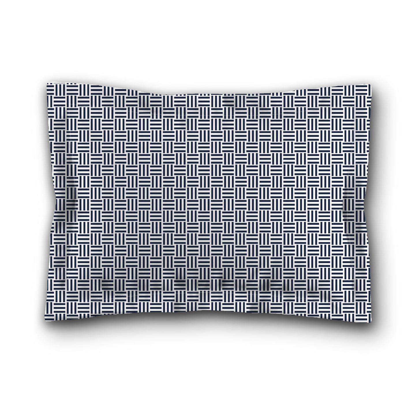 White Microfiber Pillow Sham with Flange, Navy Blue Single Weave Motif Print, White Reverse Side, King (width x length) 22 x 38 inches / 56 x 97 cm