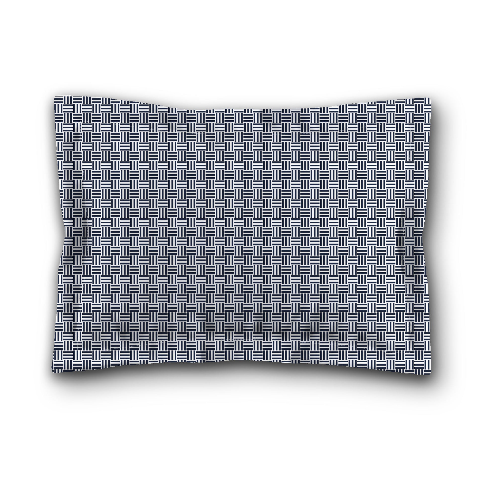 White Microfiber Pillow Sham with Flange, Navy Blue Double Weave Motif Print, White Reverse Side, King (width x length) 22 x 38 inches / 56 x 97 cm
