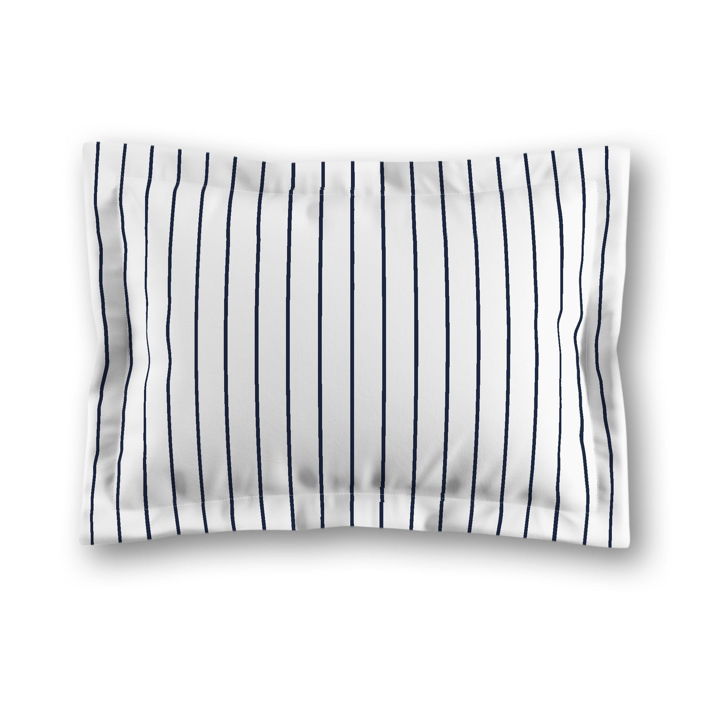 White Microfiber Sham with Flange, Navy Blue Stripes on Front, White Reverse Side, King (width x length) 22 x 38 inches / 56 x 97 cm