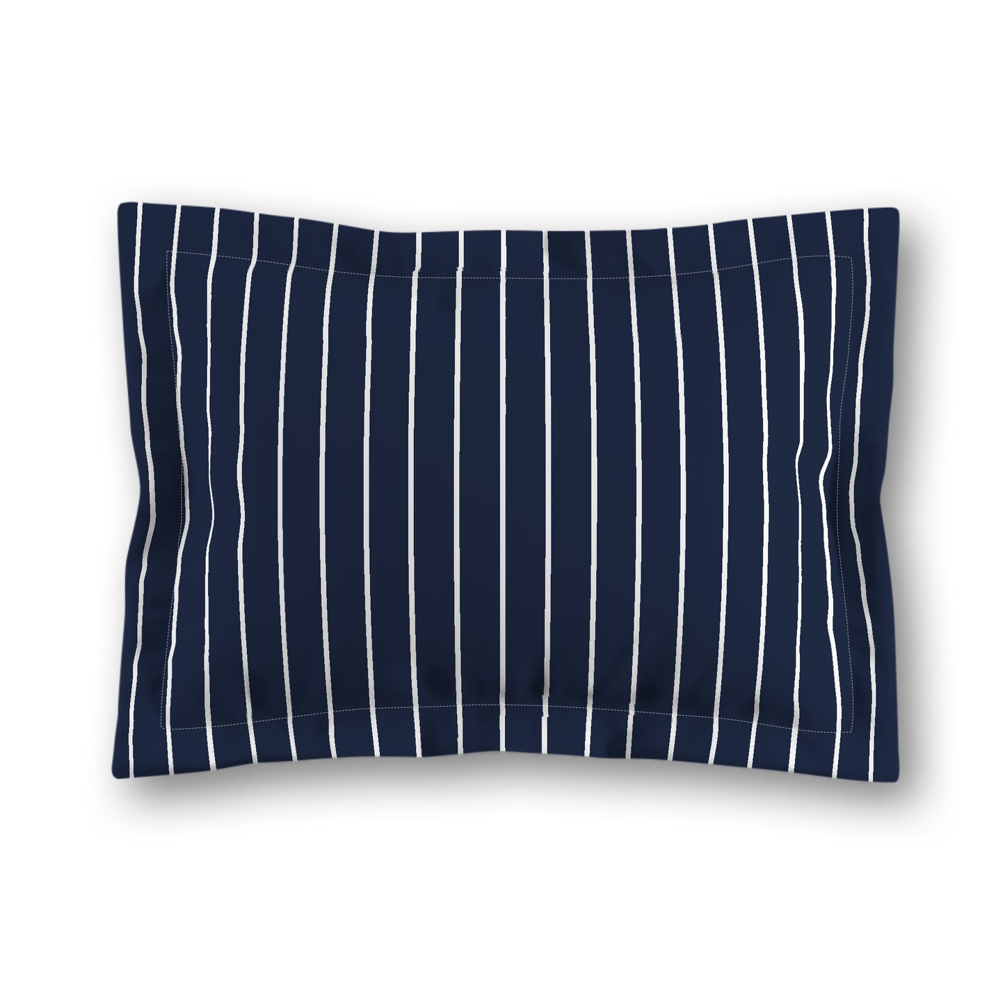 Navy Blue Microfiber Sham with Flange, White Stripes on Front, White Reverse Side, King (width x length) 22 x 38 inches / 56 x 97 cm