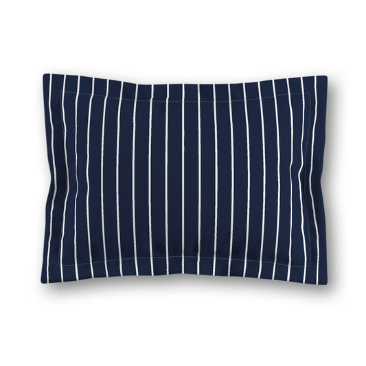 Navy Blue Microfiber Sham with Flange, White Stripes on Front, White Reverse Side, King (width x length) 22 x 38 inches / 56 x 97 cm