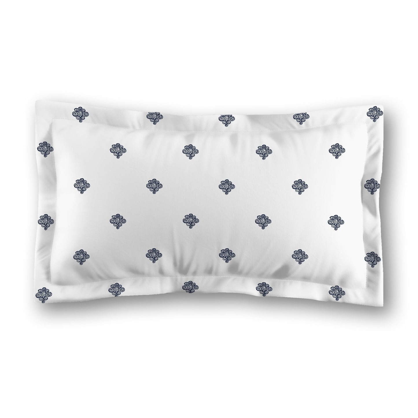 White Microfiber Pillow Sham with Flange, Navy Blue Hand-painted Swizzle Motif Print, White Reverse Side, Standard (width x length) 22 x 30 inches / 56 x 76 cm