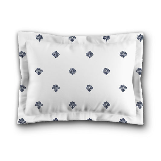 White Microfiber Pillow Sham with Flange, Navy Blue Hand-painted Swizzle Motif Print, White Reverse Side, King (width x length) 22 x 38 inches / 56 x 97 cm