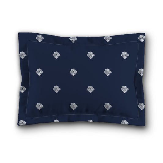 Navy Blue Microfiber Pillow Sham with Flange, White Hand-painted Swizzle Motif Print, White Reverse Side, King (width x length) 22 x 38 inches / 56 x 97 cm