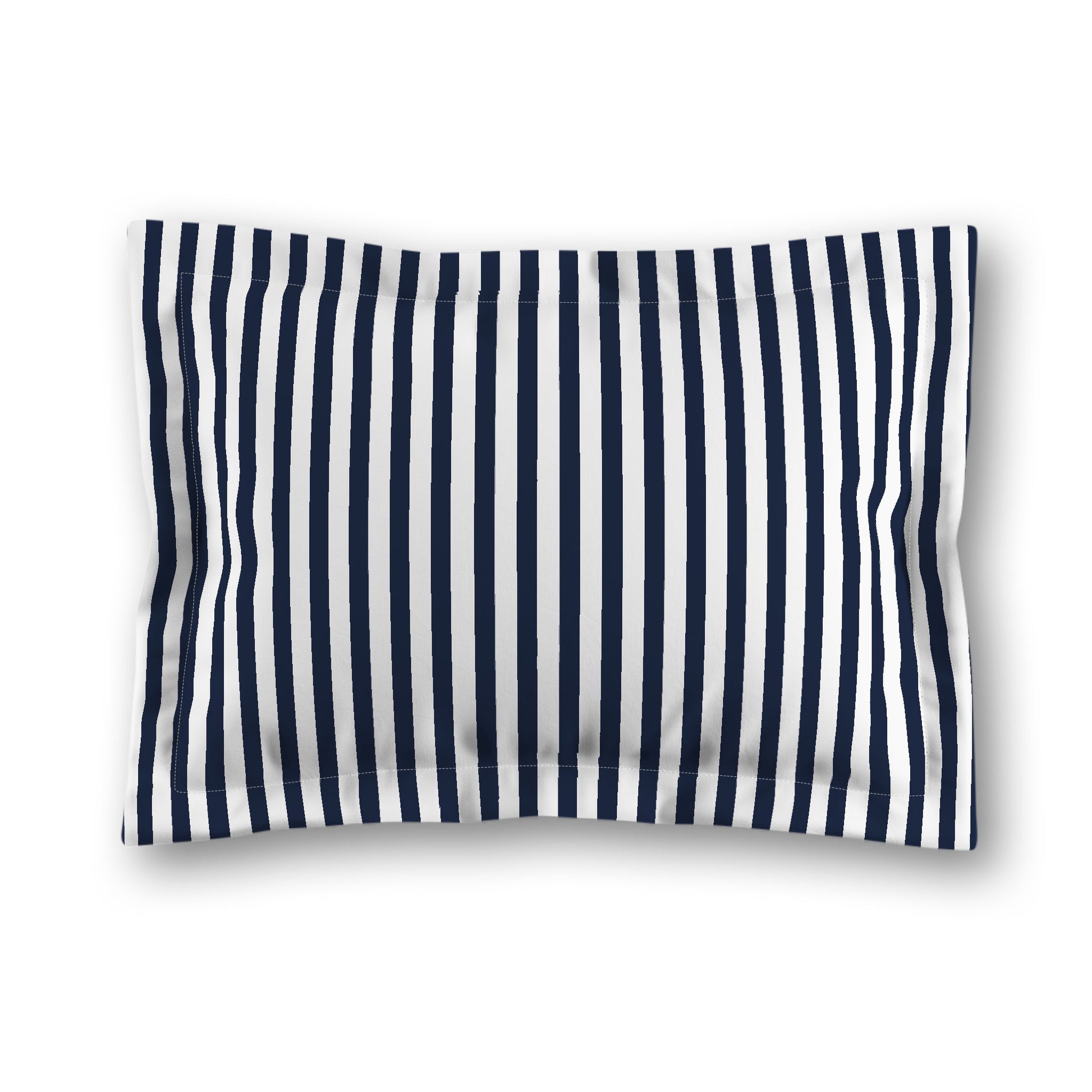 White Microfiber Sham with Flange, Thin Navy Blue Bars on Front, White Reverse Side, King (width x length) 22 x 38 inches / 56 x 97 cm