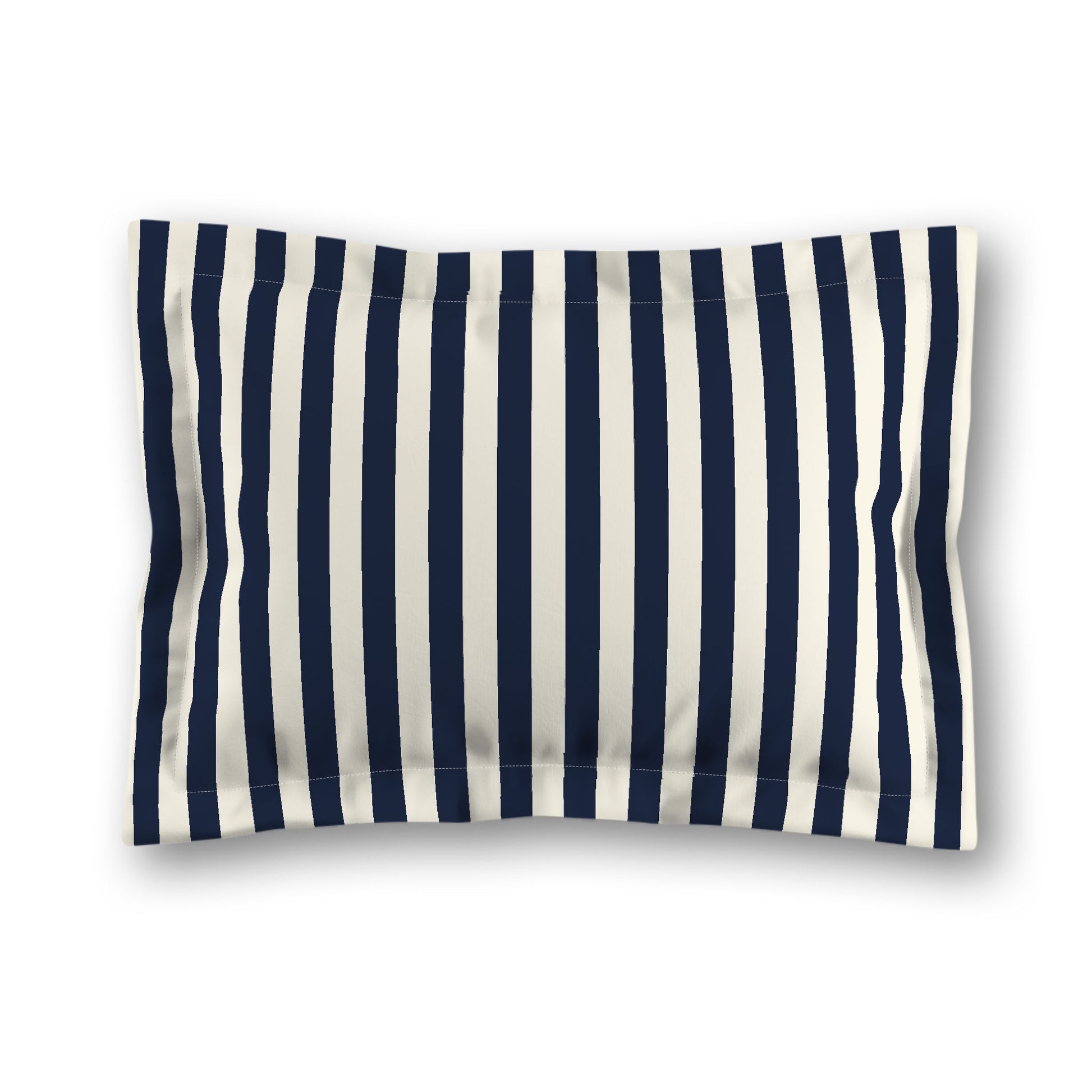 Pale Cream Microfibre Sham with Flange, Navy Blue Bars on Front, White Reverse Side, King (width x length) 22 x 38 inches / 56 x 97 cm