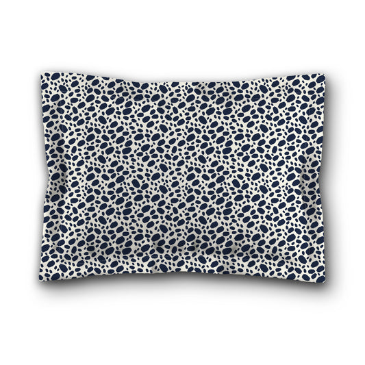 Pale Cream Microfibre Pillow Sham with Flange, Navy Blue Hand-painted Dab Motif Print, White Reverse Side, King (width x length) 22 x 38 inches / 56 x 97 cm
