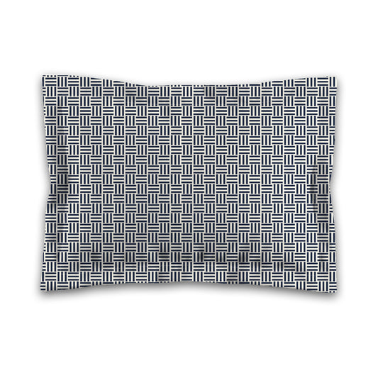 Pale Cream Microfibre Pillow Sham with Flange, Navy Blue Single Weave Motif Print, White Reverse Side, King (width x length) 22 x 38 inches / 56 x 97 cm