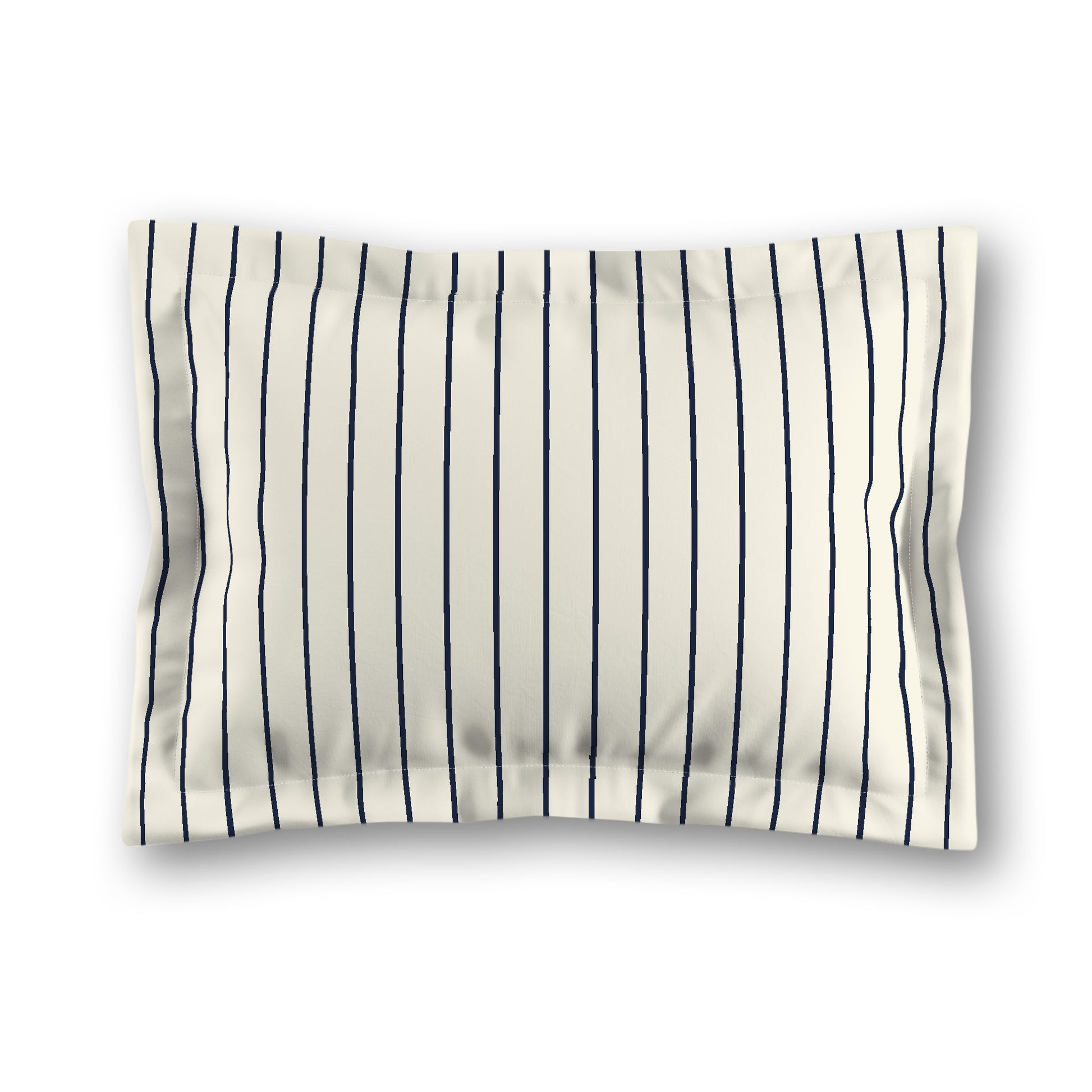 Pale Cream Microfibre Sham with Flange, Navy Blue Stripes on Front, White Reverse Side, King (width x length) 22 x 38 inches / 56 x 97 cm