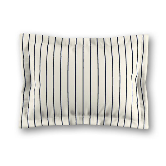 Pale Cream Microfibre Sham with Flange, Navy Blue Stripes on Front, White Reverse Side, King (width x length) 22 x 38 inches / 56 x 97 cm