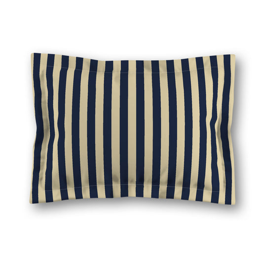 Desert Sand Microfibre Sham with Flange, Navy Blue Bars on Front, Tan Reverse Side, King (width x length) 22 x 38 inches / 56 x 97 cm