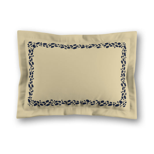 Desert Sand Microfibre Pillow Sham with Flange, Navy Blue Hand-painted Dab Motif Print, Classic Border, Tan Reverse Side, King (width x length) 22 x 38 inches / 56 x 97 cm