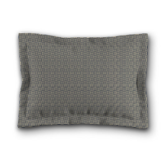 Desert Sand Microfibre Pillow Sham with Flange, Navy Blue Double Weave Motif Print, Tan Reverse Side, King (width x length) 22 x 38 inches / 56 x 97 cm