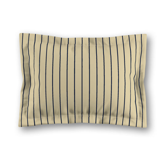 Desert Sand Microfibre Sham with Flange, Navy Blue Stripes on Front, Tan Reverse Side, King (width x length) 22 x 38 inches / 56 x 97 cm