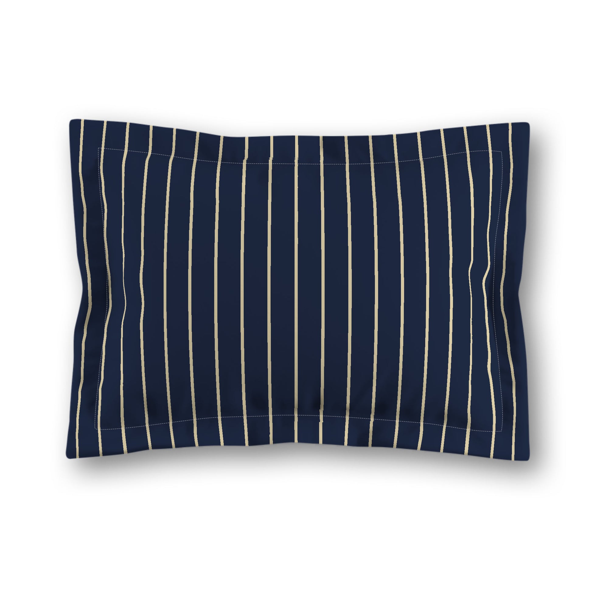 Navy Blue Microfiber Sham with Flange, Desert Sand Stripes on Front, Tan Reverse Side, King (width x length) 22 x 38 inches / 56 x 97 cm