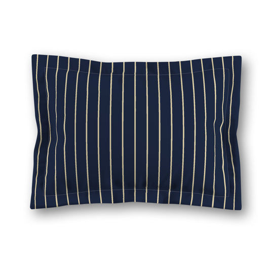 Navy Blue Microfiber Sham with Flange, Desert Sand Stripes on Front, Tan Reverse Side, King (width x length) 22 x 38 inches / 56 x 97 cm
