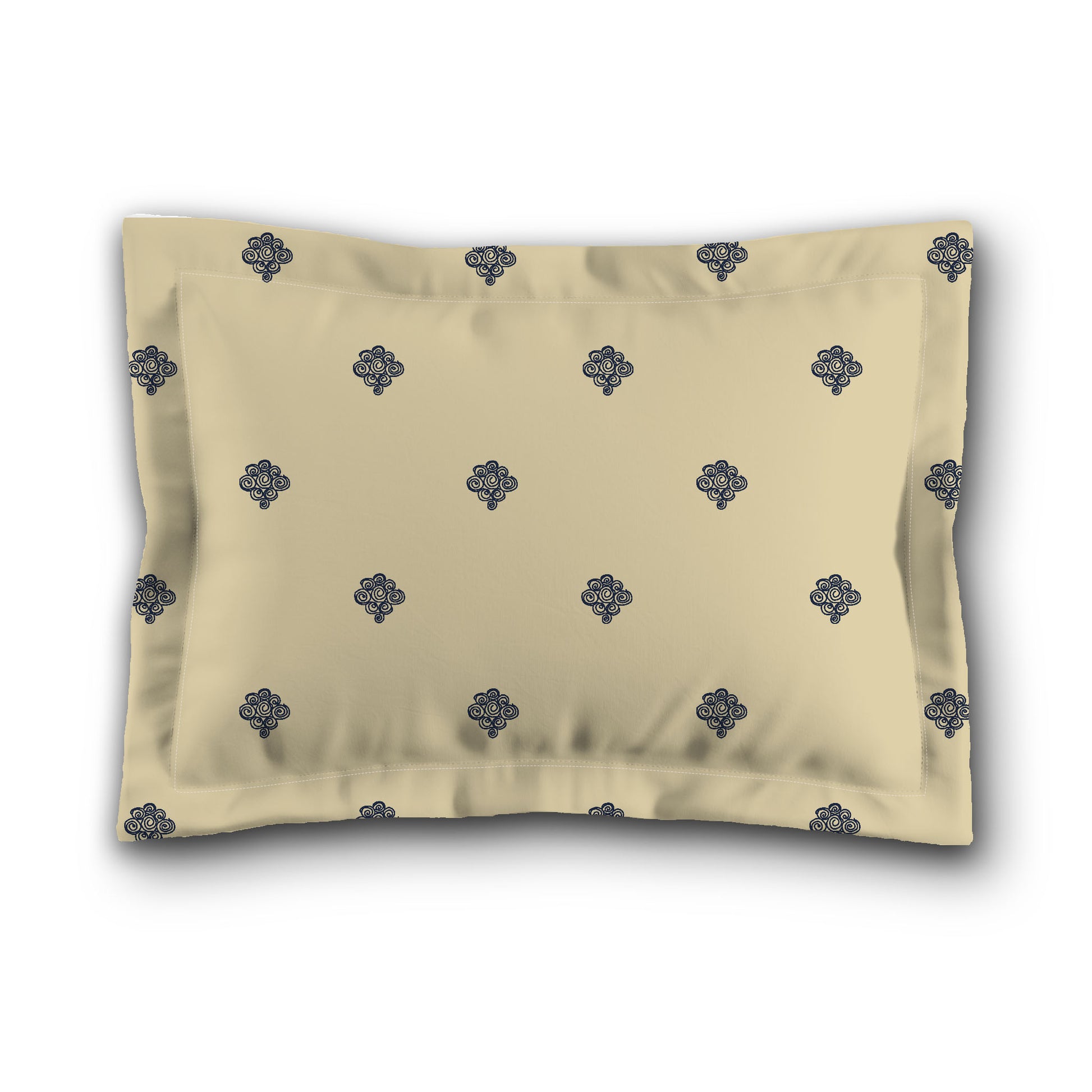 Desert Sand Microfibre Pillow Sham with Flange, Navy Blue Hand-painted Swizzle Motif Print, Tan Reverse Side, King (width x length) 22 x 38 inches / 56 x 97 cm