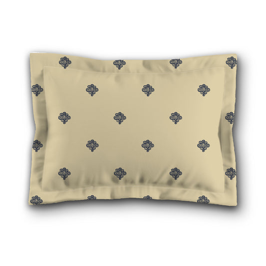 Desert Sand Microfibre Pillow Sham with Flange, Navy Blue Hand-painted Swizzle Motif Print, Tan Reverse Side, King (width x length) 22 x 38 inches / 56 x 97 cm